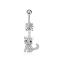 Detailansicht Bauchnabelpiercing Katze mit Zirkonia und kristallbesetztem Anhänger - Vollständiger Strass Katzen-Stil (2882)