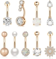 Set van negen roségouden navelpiercings met diverse ontwerpen van zirkoniasteen - Roségouden zonnebloem opaalstijl