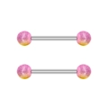 Pink and yellow gradient barbell nipple rings with textured sphere ends in stainless steel - Gradient Texture Ball Style (2985) / Steel