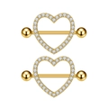 Exquisite golden heart nipple rings set with white zircon stones for body piercing - Nipple Stud Style / Gold White Zirconia