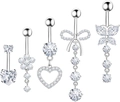 Primo piano di un set di cinque piercing all'ombelico in acciaio con pietre di zircone - Stile Zirconia Chiara