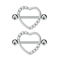 Pair of heart-shaped stainless steel nipple rings with sparkling cubic zirconia crystals - Hollow Heart Rhinestone Style(3041) / Silver