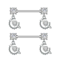 Cupid arrow heart nipple rings with polished stainless steel and cubic zirconia stones - Cupid's Arrow (3022) / Silver