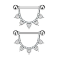Detailed close-up of U-shaped silver nipple shield with heart and round zircon stones - Heart U-Shape Shield Style(3040) / Silver