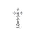 Polished stainless steel belly ring featuring a zircon-studded cross and a curved bar - Cross Style (2633) / Steel