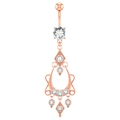 Rose gold heart belly button ring with sparkling white zircon drops in a vintage design - Vintage Teardrop Hollow Style (2322) / Rose Gold