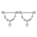 Macro detail of heart-shaped zircon nipple rings with polished stainless steel finish - Semi-circular Heart Zircon Pendant Style (2945) / Steel