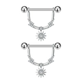 Detail of silver nipple rings with lightning bolts and starburst zircon pendants - Lightning Star Pendant Style(3039) / Silver
