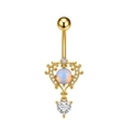 Detail of golden heart belly ring with opal stone and sparkling zircon heart pendant - Hollow Heart Opal Zircon (3206) / Gold