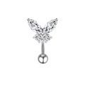 Silver stainless steel butterfly belly ring with sparkling marquise cut cubic zirconia - Butterfly Style (2635) / Steel
