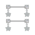 Macro detail of stainless steel nipple piercings with star-shaped cubic zirconia charms - Five-pointed Star (3028) / Silver