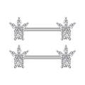 Detailed close-up of stainless steel nipple rings with inlaid zircons on a white background - Crown Style (3242)