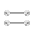 Detail macro view of clover nipple barbells with silver finish and white zircon stones - Clover Style (3243)