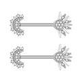 Detail view of celestial moon and sun nipple rings with sparkling zircon inlay - Sun Moon Style (3244)