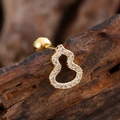 Macro shot of gold wu lou stud earring with micro-paved cubic zirconia on wood - Hollow Wu Lou Style (3133) / Gold