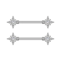 Detail of silver nipple rings featuring starburst designs with micro-pave cubic zirconia - Star Style (3246)