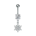 Detail of snowflake belly piercing with sparkling zircon stones in silver surgical steel - Snowflake Style (3286) / Steel