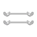 Close-up of heart-shaped stainless steel nipple rings with micro-pave cubic zirconia crystals - Pave Heart Style (3247)