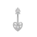 Eleganter Bauchnabelpiercing aus Edelstahl mit Krone und Unendlichkeits-Herz-Zirkonia - 3234 Stahlfarbe (Kronenherz)