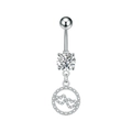 Detailed close-up of silver belly ring with interlocking hearts and sparkling zircon stones - Steel Color (3322)