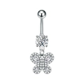 Dettaglio del piercing all'ombelico a farfalla con zirconi lucidi e barra in acciaio inox - Stile Farfalla (3088 Color Acciaio)