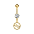 Golden belly button ring featuring a double heart pendant with sparkling cubic zirconia studs - Gold (3322)