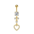 Detail of golden butterfly belly ring with heart pendant and sparkling zircon stones - Bow Heart Pendant (3287) / Gold