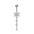 Silver belly button ring with heart zircon flower and teardrop dangle pendant - Floral Tassel Style (3296) / 3296 Silver Color