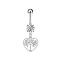 Detalle del piercing de ombligo en acero con corazón de circón y árbol de la vida - Estilo Árbol de la Vida Corazón Plata (3418)