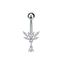 Macro detail of silver navel ring featuring sparkling teardrop and marquise zircons - Flower Teardrop Style (3306) / Silver