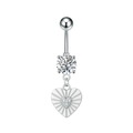 Bauchpiercing aus poliertem Edelstahl mit Herz-Anhänger und funkelnden Zirkonia-Steinen - 3313 / Stahlfarben