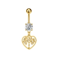 Piercing de ombligo de acero dorado con colgante de corazón árbol de vida y circonitas - Estilo Árbol de la Vida Corazón Oro (3418)