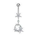 Dettaglio di un piercing all'ombelico argento con pendente a fiore in zirconi - Stile Corona (3089 Color Acciaio)