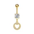 Macro detail of gold-plated navel ring with crystal heart pendant and micro-pave zircons - Gold (3323)