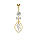 Elegant gold belly button ring with butterfly zircon heart and leaf teardrop pendant - Butterfly Tassel Style (3400) / Gold