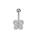 Close-up of butterfly belly ring with pear-cut cubic zirconia and silver-toned metal - Large Pave Butterfly Style (3307) / Silver