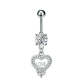 Silver butterfly heart navel ring with sparkling zircon and LOVE engraved pendant - LOVE Heart Engraving (3289) / Steel