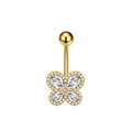 Detailed view of butterfly navel ring with marquise zircon wings and gold-plated finish - Large Pave Butterfly Style (3307) / Gold