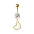 Detailed view of a golden heart belly ring featuring sparkling cubic zirconia stones - Gold (3324)