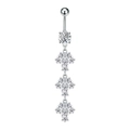 Detailed macro view of cascading marquise zircon leaves on a silver belly piercing ring - Triple Layer Leaf Style (3401) / Silver