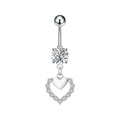 Detailed close-up of a silver navel ring with sparkling heart-shaped zircon pendant - Steel Color (3325)