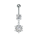 Macro shot of silver snowflake navel ring with sparkling cubic zirconia stones - Hollow Snowflake (3290) / Steel