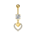Macro detail of gold belly button ring with heart pendant and sparkling zircon stones - Gold (3325)