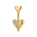 Golden heart navel ring with sparkling cubic zirconia pavé and polished steel finish - Asymmetric Pave Heart Style (3410 Gold)