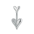 Macro detail of silver heart belly button ring with pavé zirconia and polished finish - Asymmetric Pave Heart Style (3410 Steel Color)