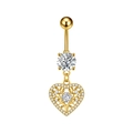 Detalle de un piercing de ombligo dorado con colgante de corazón árbol de la vida y circonitas - Estilo Árbol de la Vida Corazón Oro (3421)