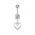 Detailed macro view of heart-shaped belly button ring with silver cubic zirconia stones - Steel Color (3326)