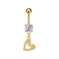 Detalle del piercing de ombligo con forma de corazón dorado y piedras brillantes - 3316 / Dorado