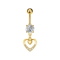 Close-up of golden stainless steel navel ring with heart pendant and cubic zirconia - Gold (3326)