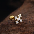 Minimalist gold stainless steel ear stud with five zircon stones and screw-back closure - Cross Star Style (3438) / Gold
